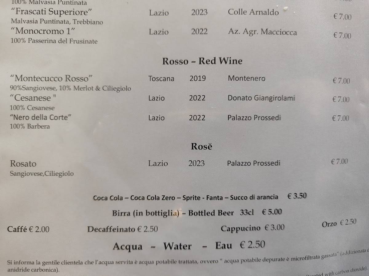 Menu di Hosteria Grappolo D'Oro 