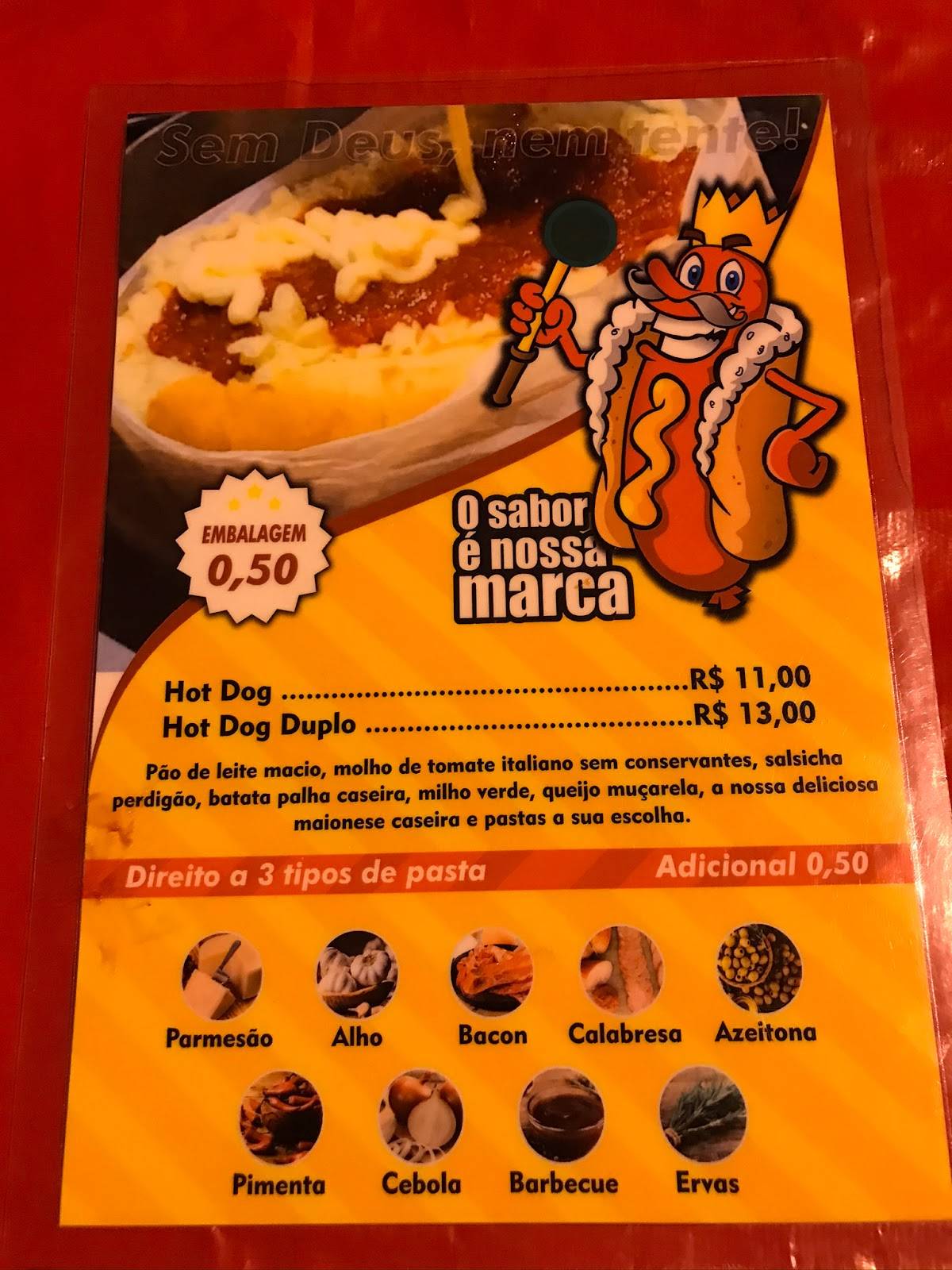 Hot Dog do Rei cardápio