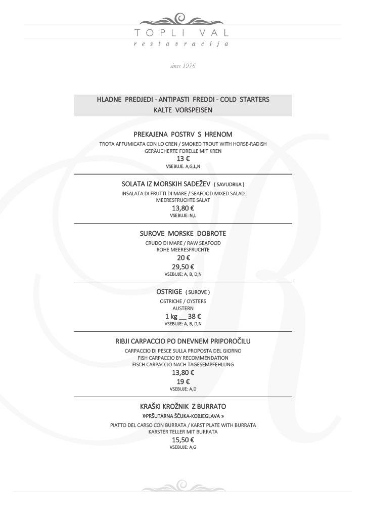 Menu di Hotel Hvala 