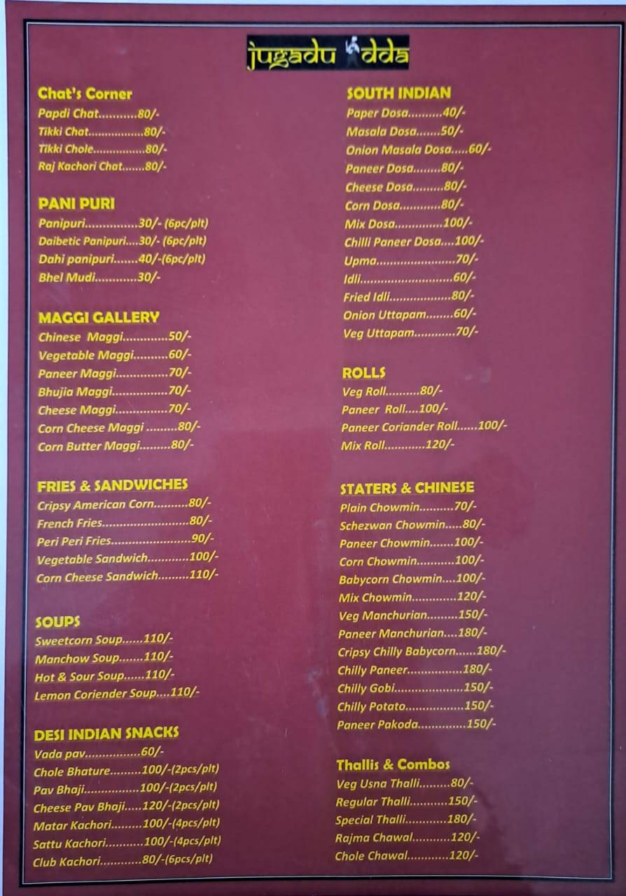 JUGADU ADDA menu