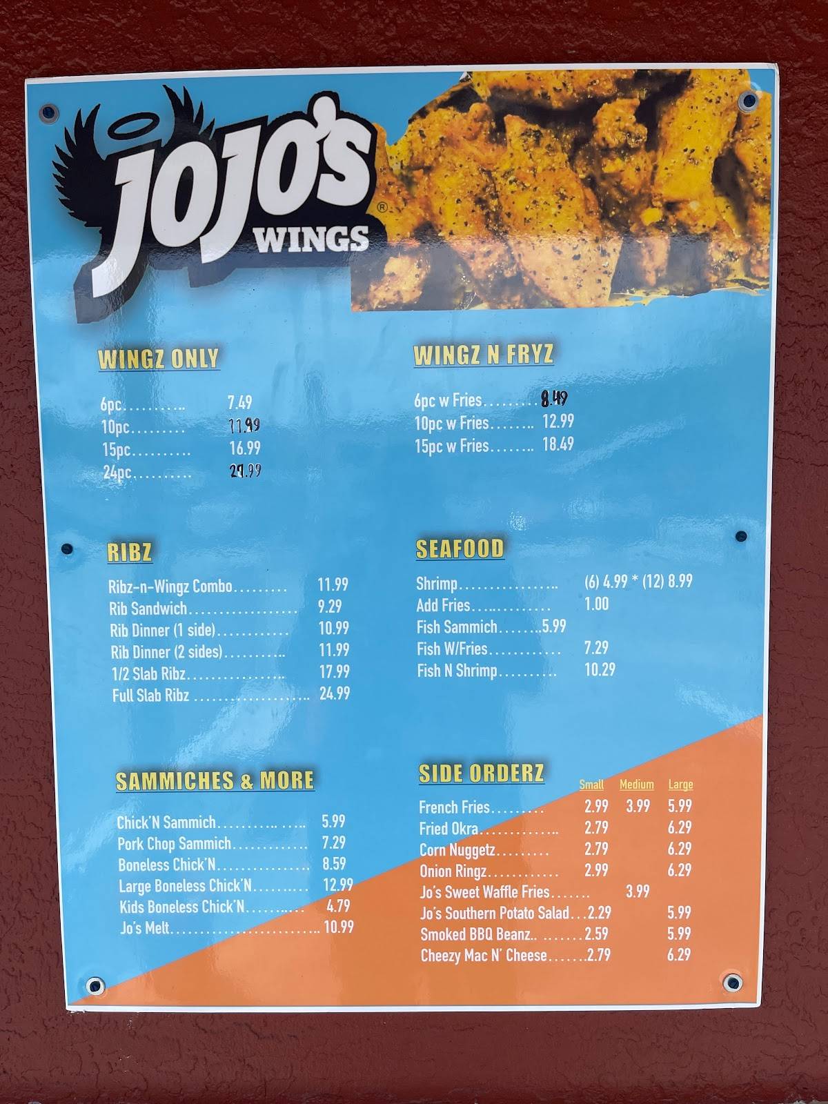 Menu at JoJo's Wings restaurant, Fort Pierce, Okeechobee Rd