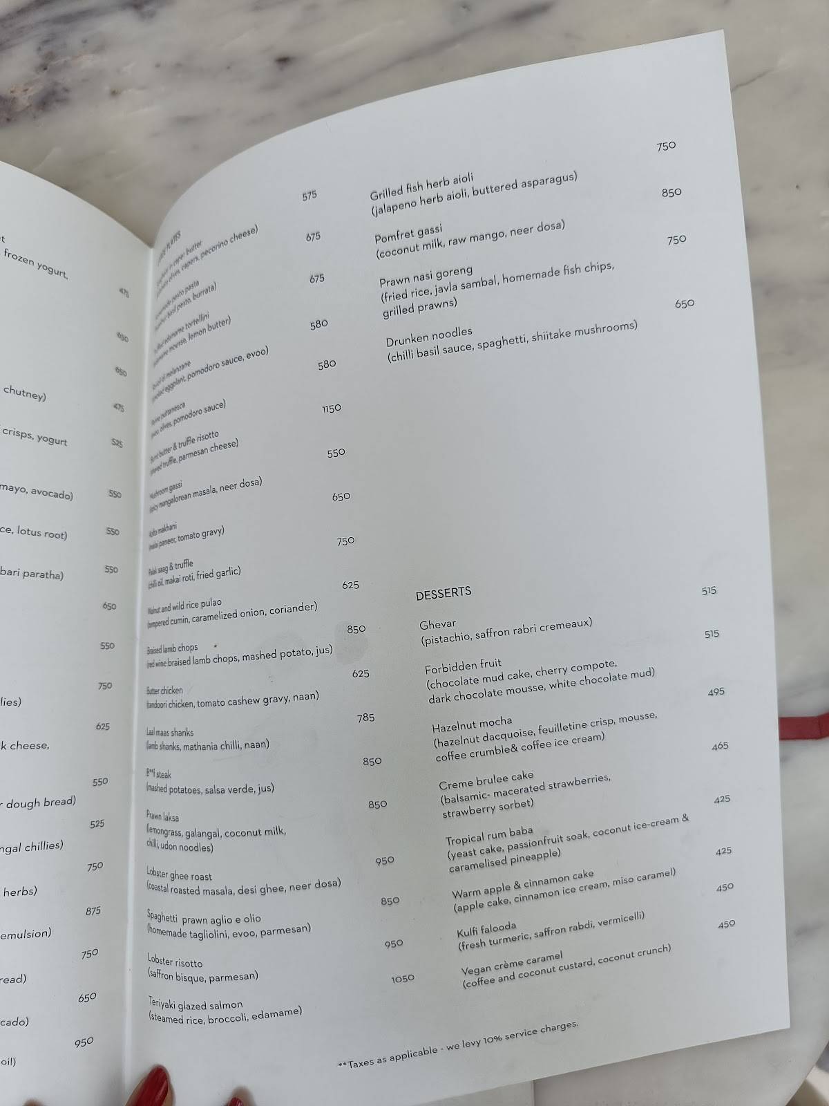 Joshi House menu