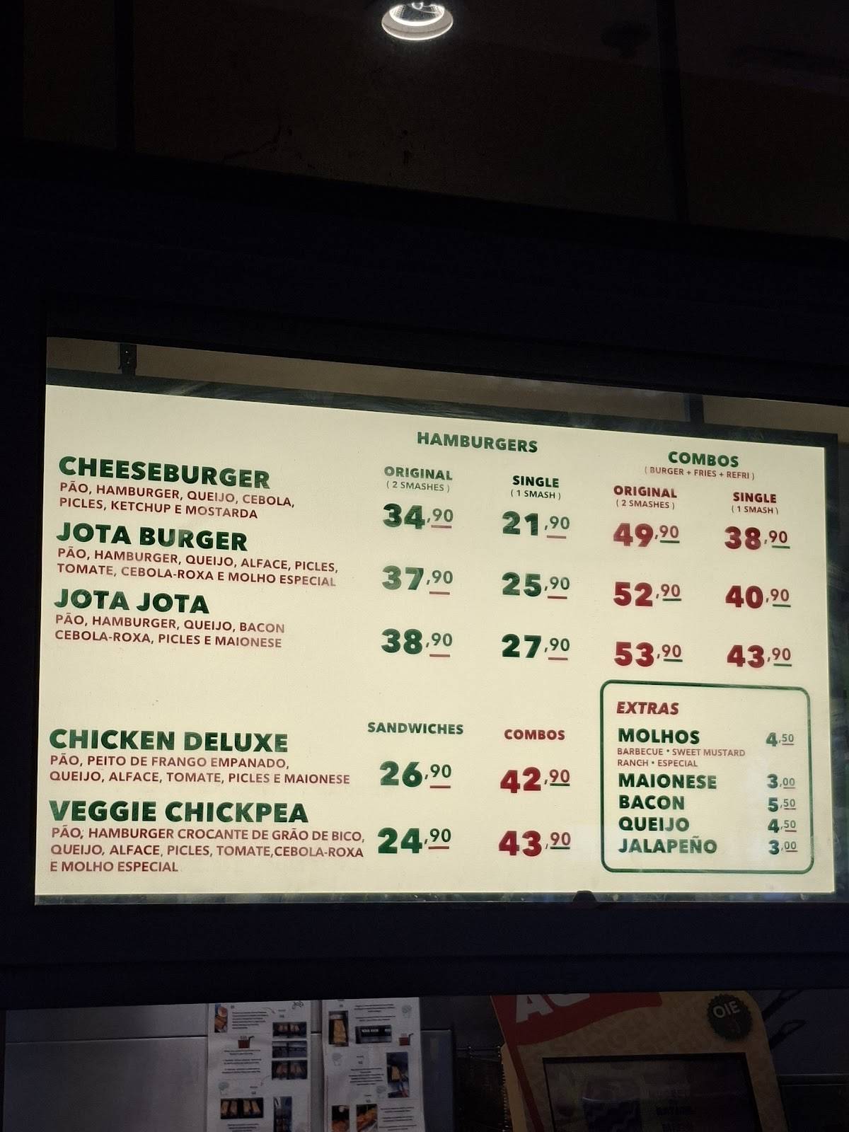 Jota Hamburgers - Shopping Cidade São Paulo cardápio