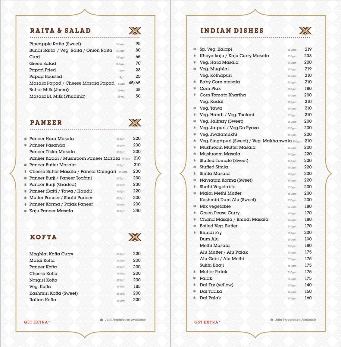 Kalapi Restaurant menu