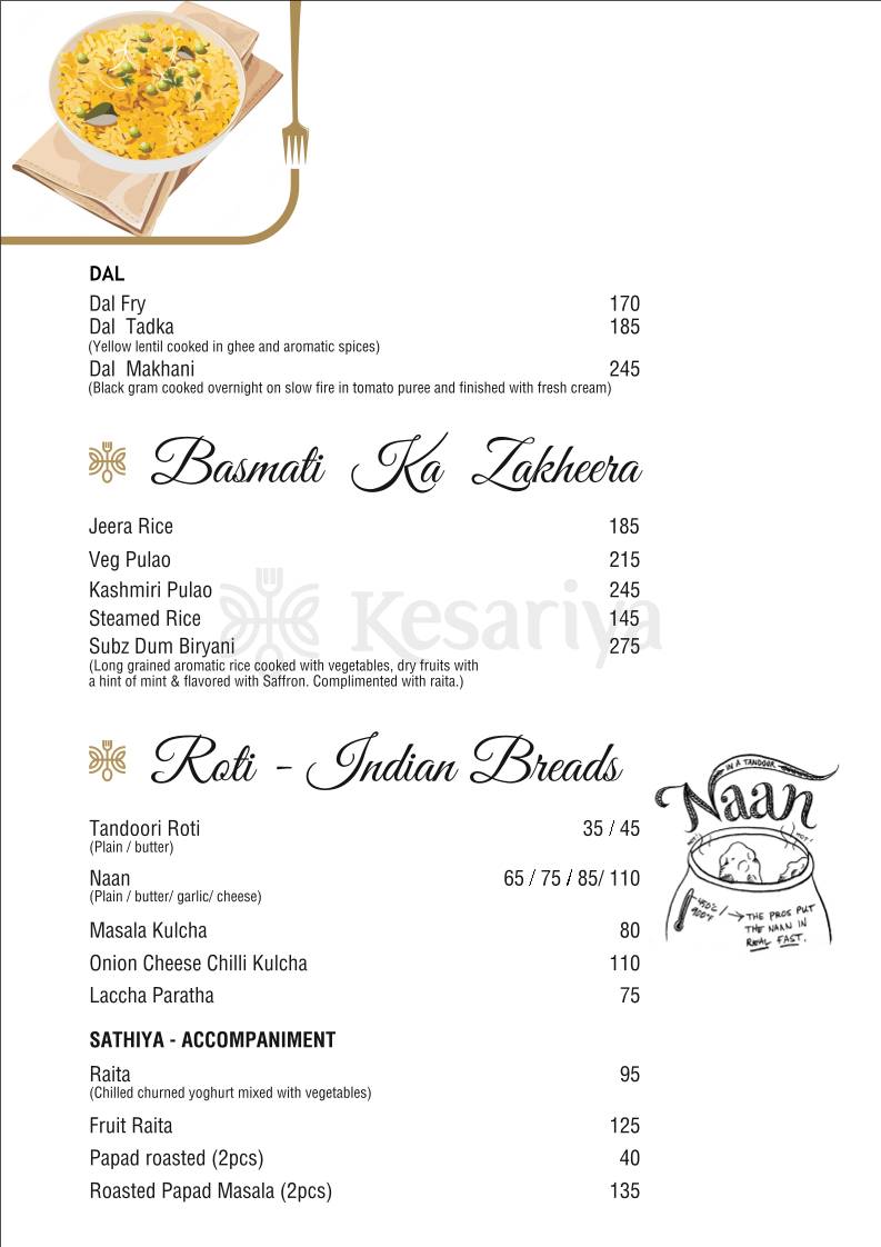Kesariya - PURE VEG RESTAURANT menu