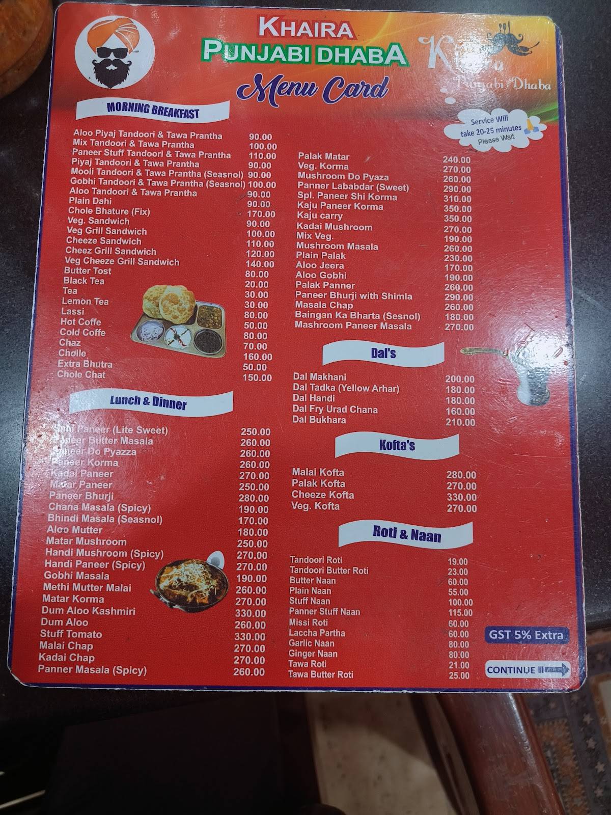 Khaira Punjabi Dhaba menu