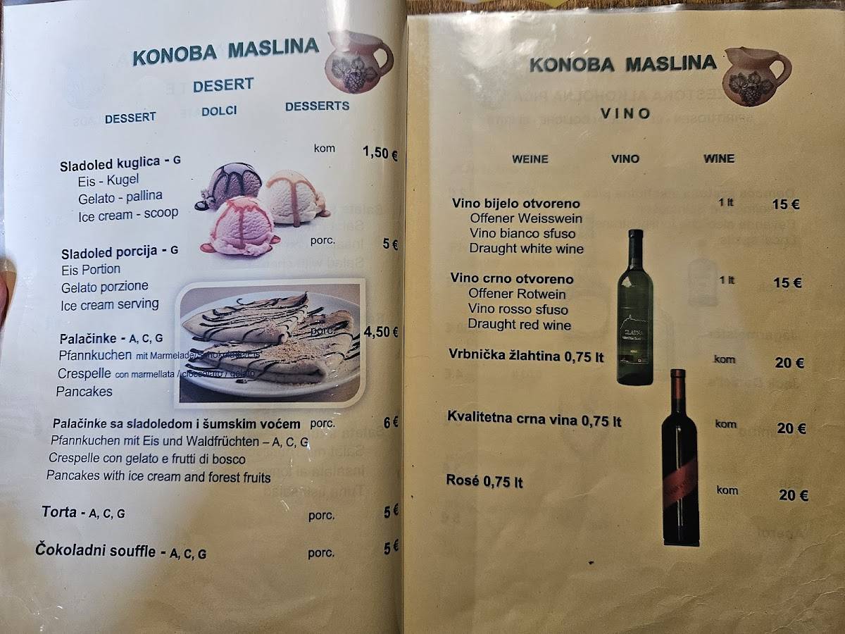 Menu di Konoba Maslina Punat 