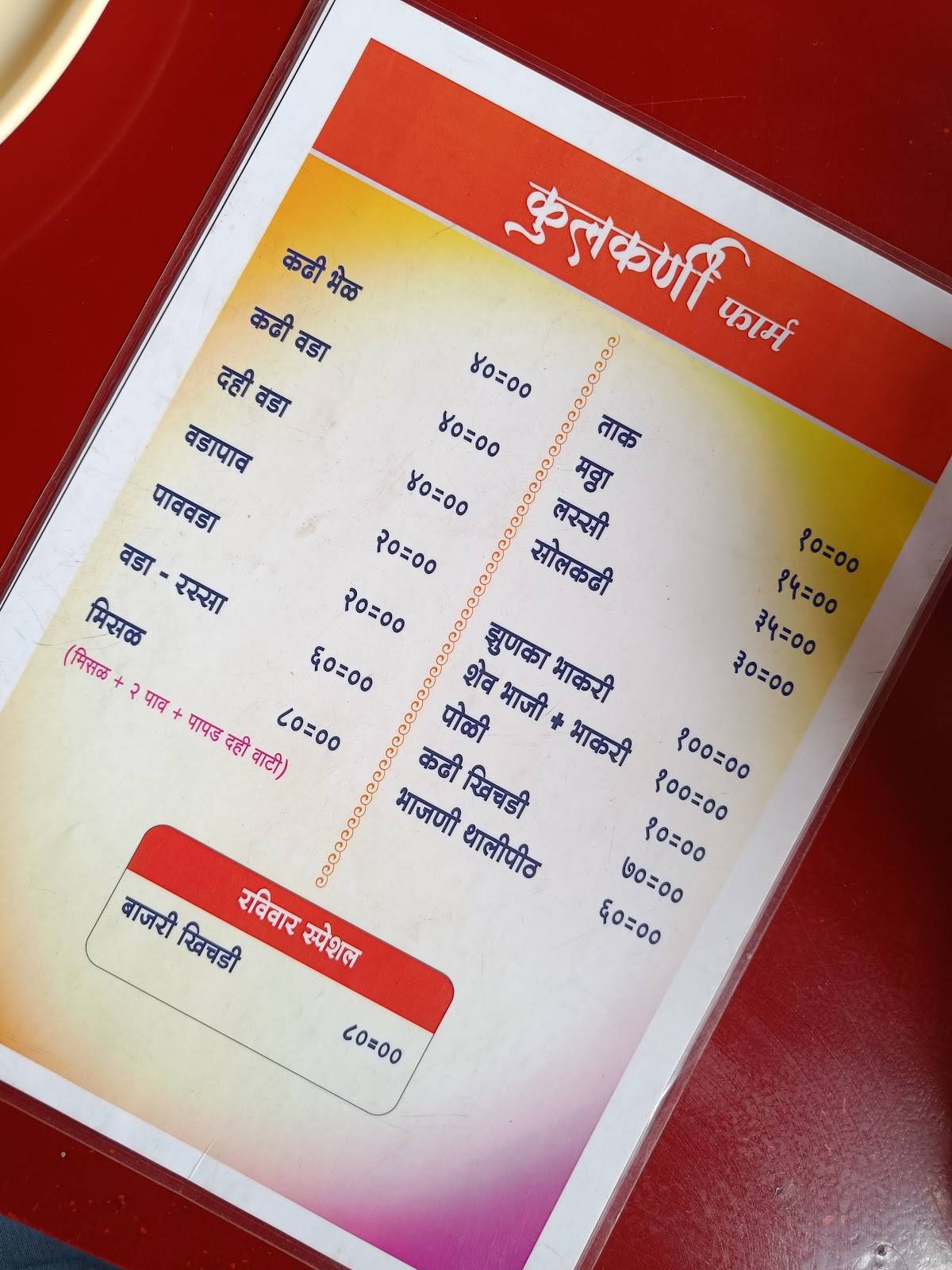 Kulkarni Farm - Mathha menu