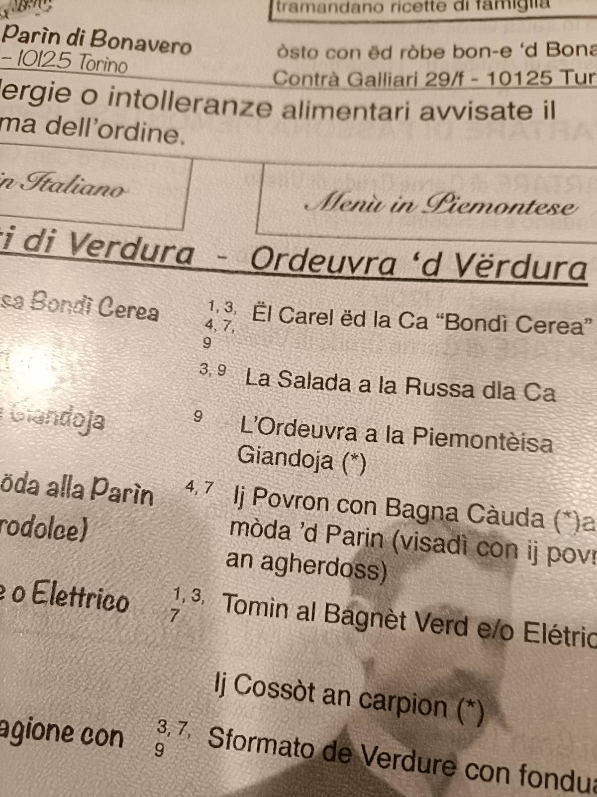 Menu di L'Angolo di Parìn 