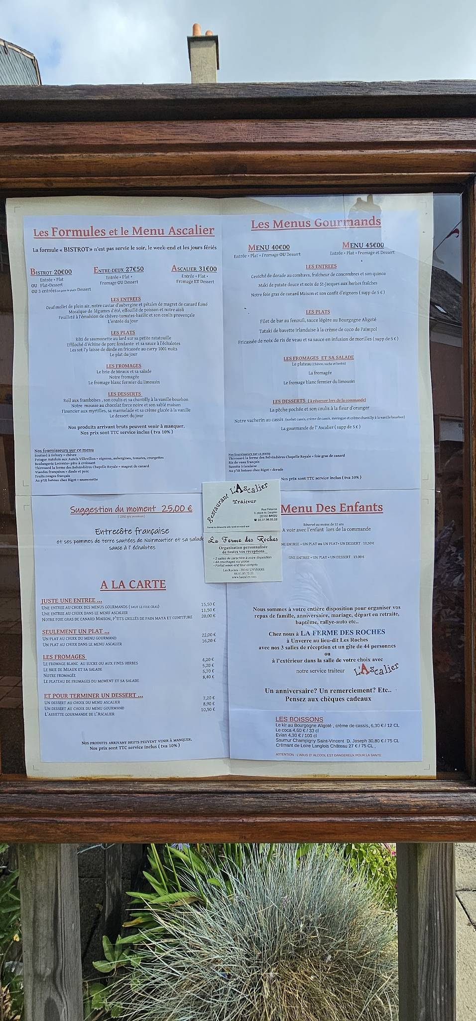 Menu de Restaurant L'Ascalier