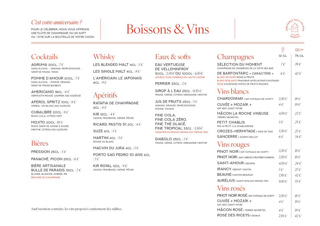 Menu at LE CELLIER restaurant, Bar-sur-Aube