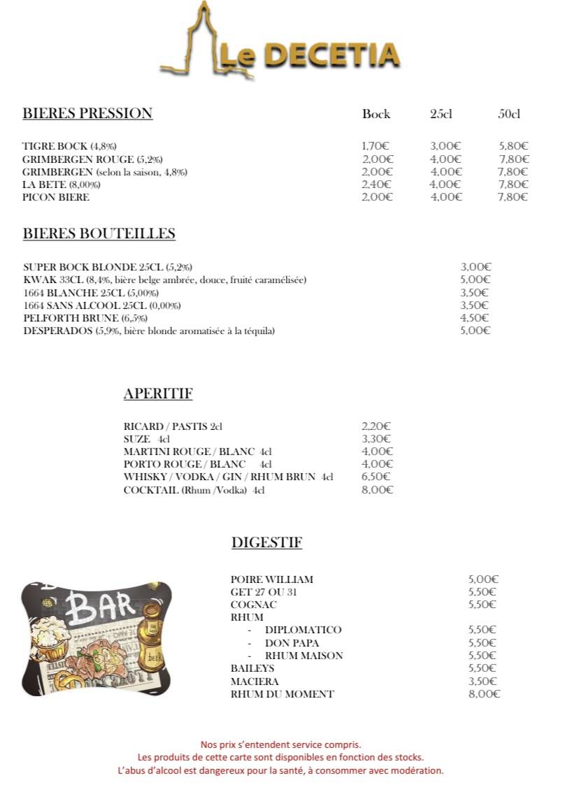 Menu de LE DECETIA