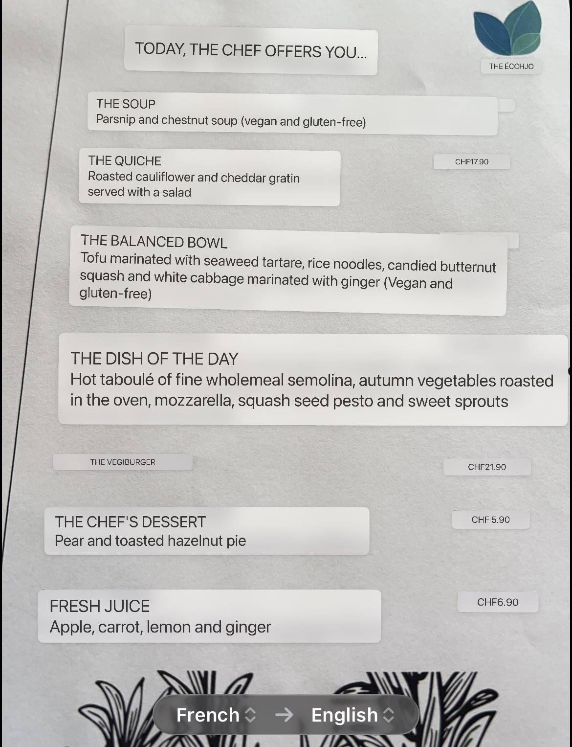 Menu di L'Echo 