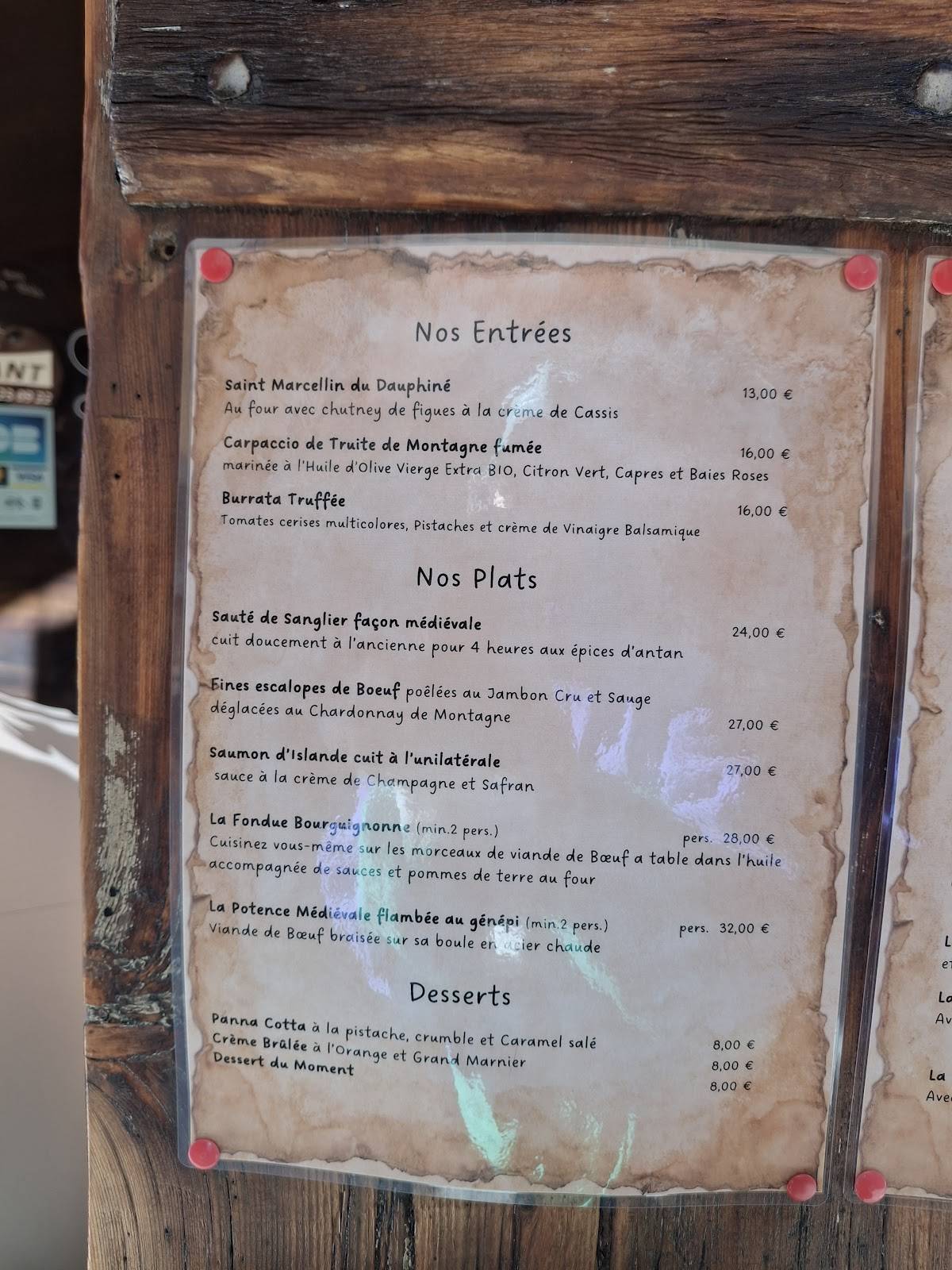 Menu de L’Etage