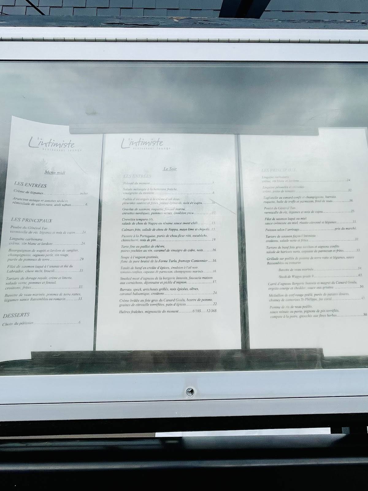 Menu de Restaurant L'Intimiste