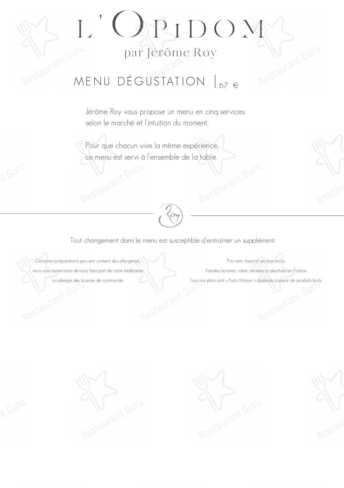 Dinner Menu pour L'Opidom dans Fondettes