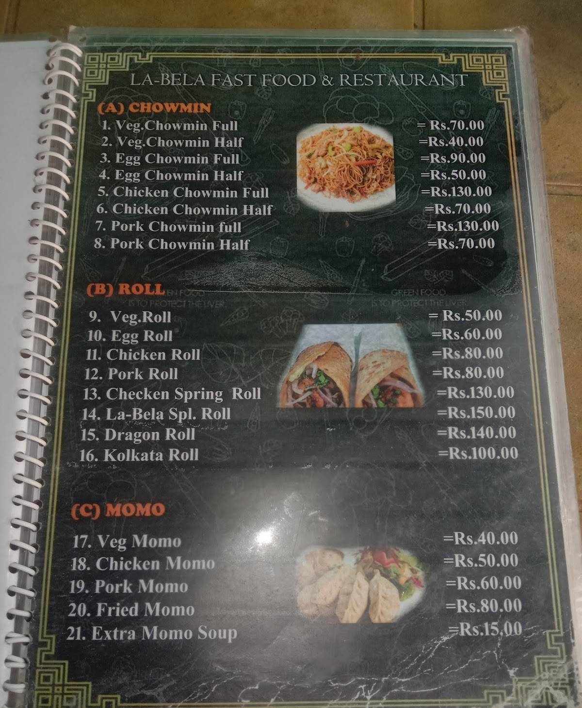 La Bela menu