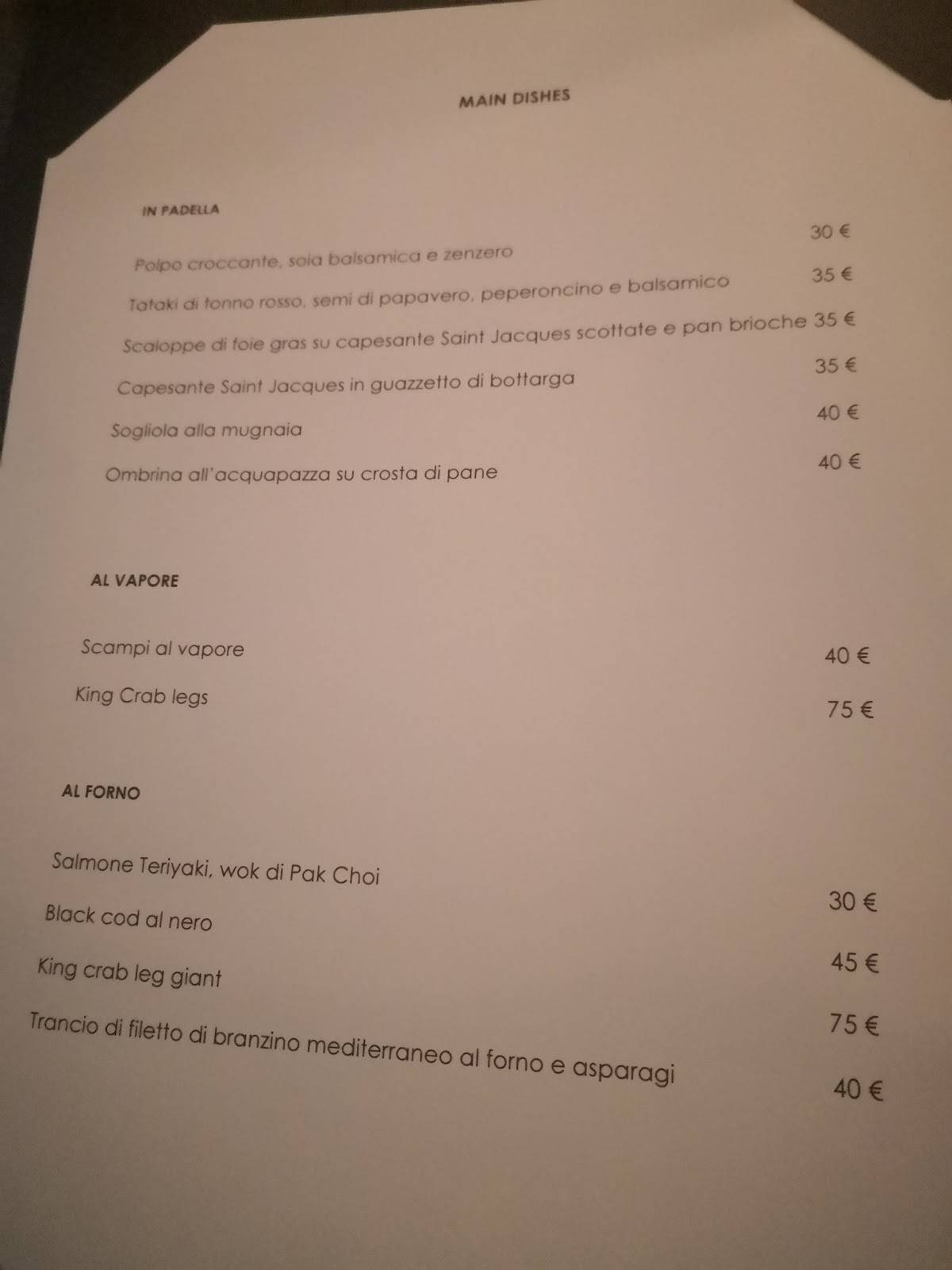 Menu di La Bullona 