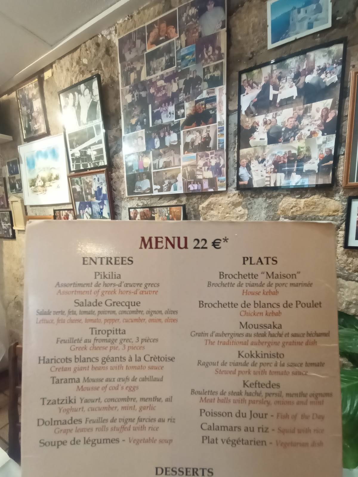 Menu de La Crète