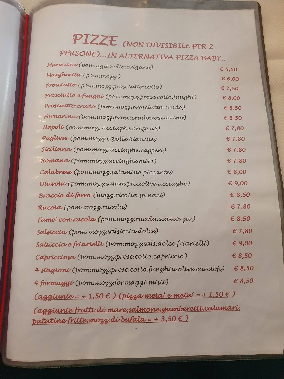 Menu di La Forchetta d'Oro - Ristorante Pizzeria 