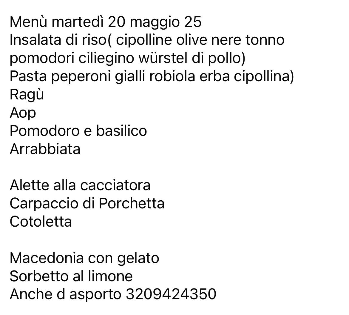 Menu di La Nuova Trattoria sul Binario 