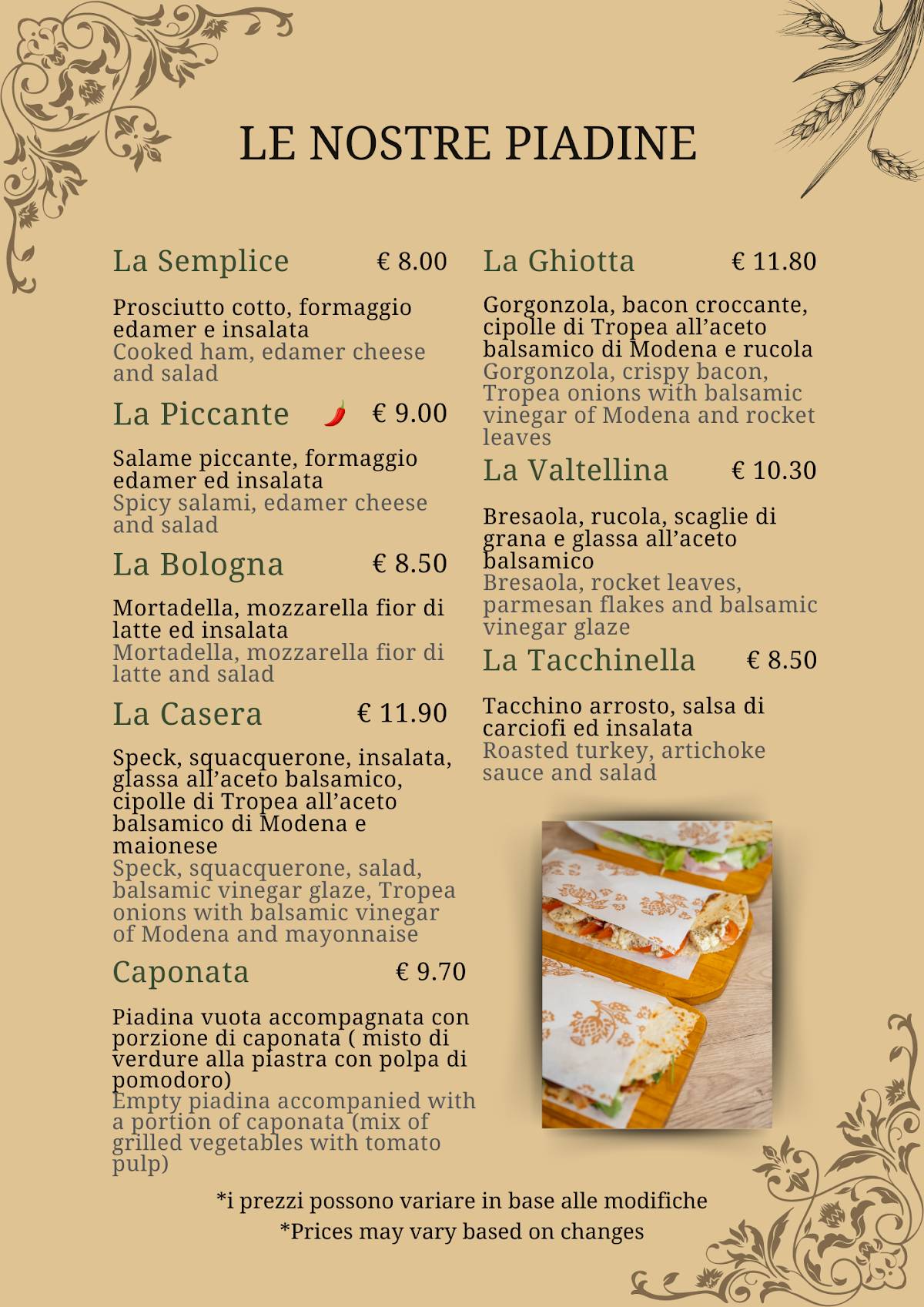 Menu di La Piadella Loano 