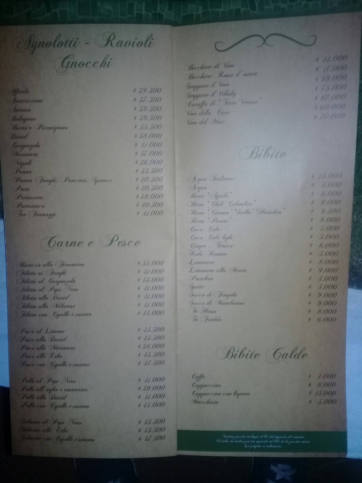 Carta del restaurante La Piazzetta del Flavia ＆ Michel, Barranquilla