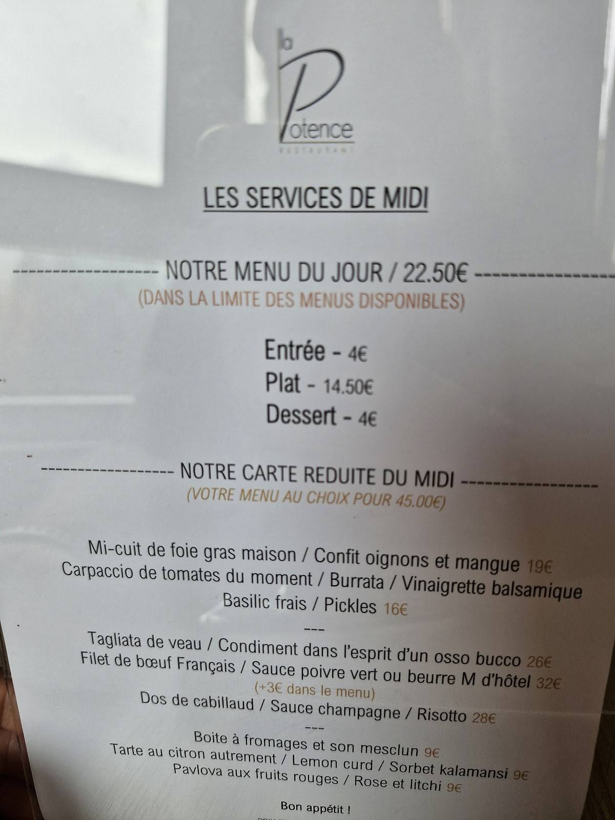Menu de La Potence