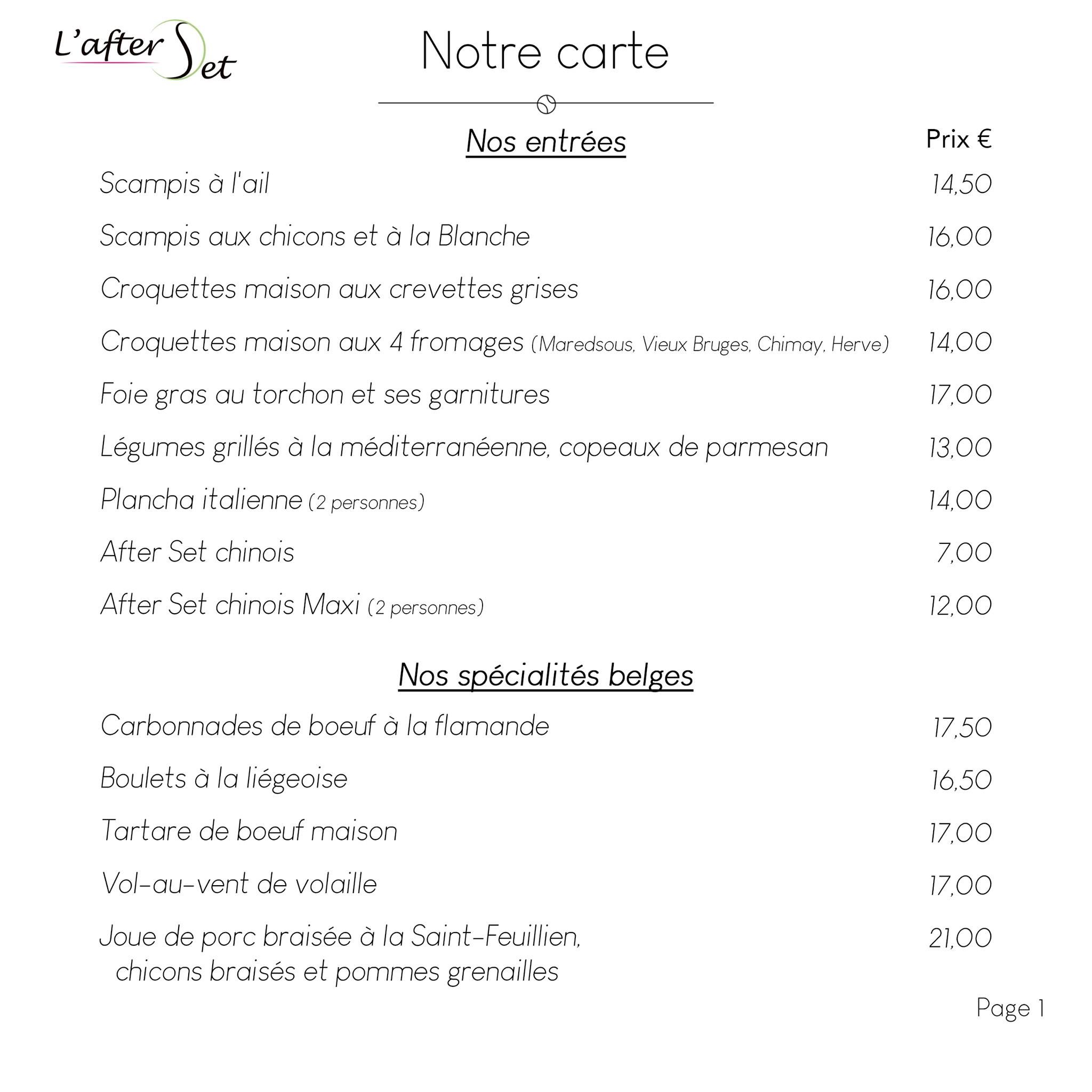 Menu de L'after Set
