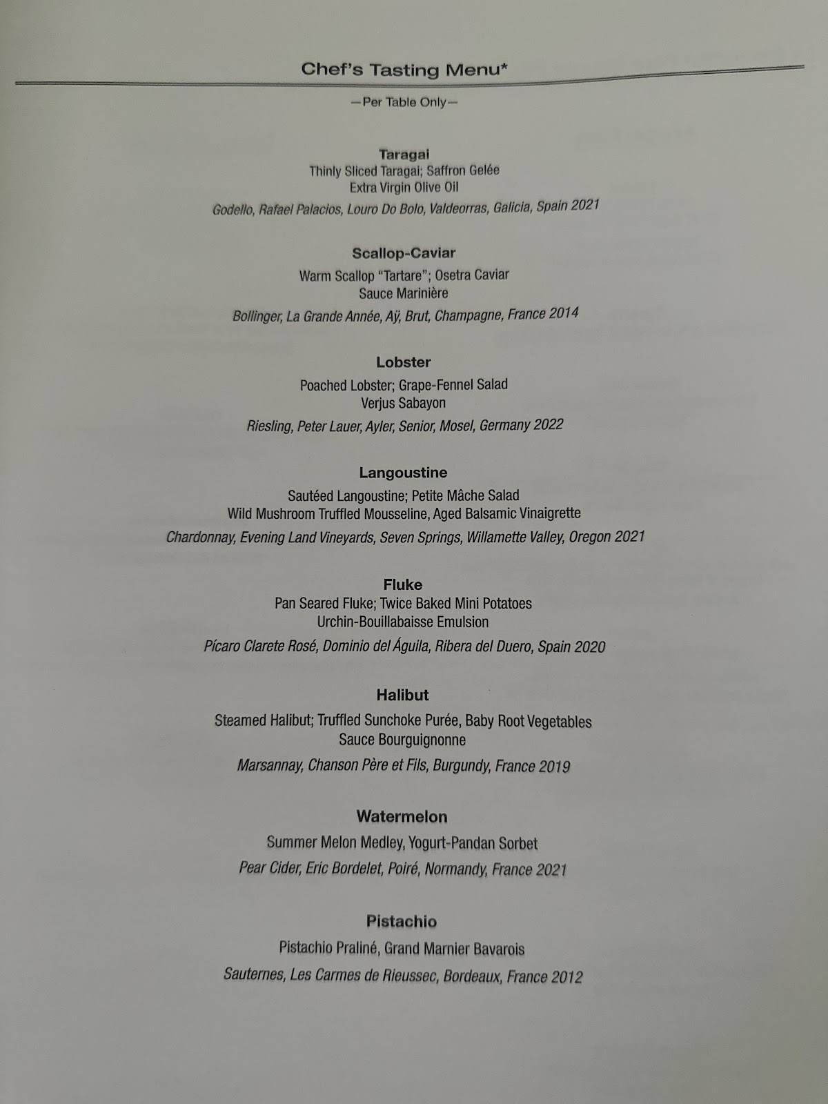 Menu at Le Bernardin restaurant, West New York, 155 W 51st St