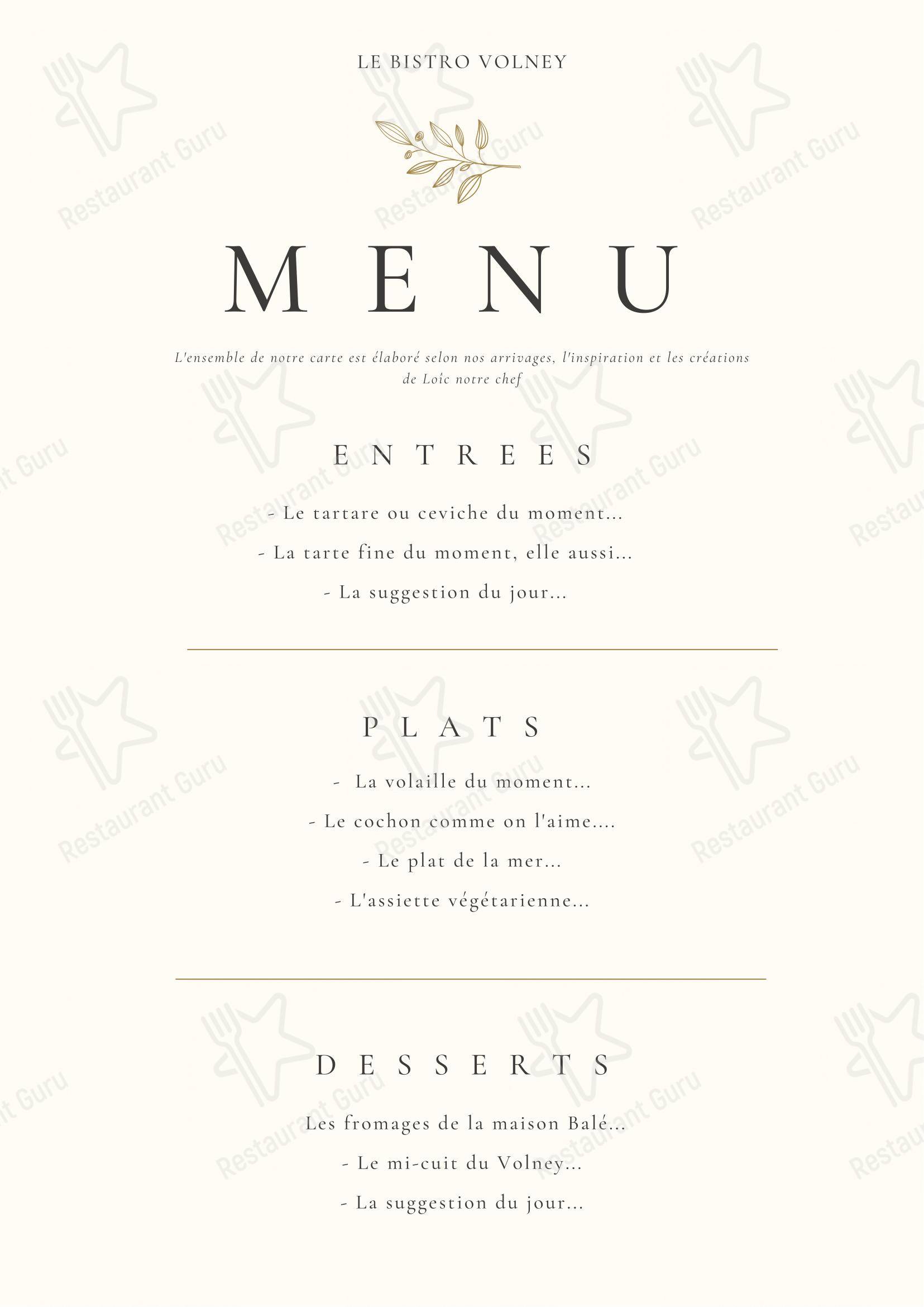 Restaurant Le Bistro Volney en centre-ville de Rennes dans Rennes - Menu
