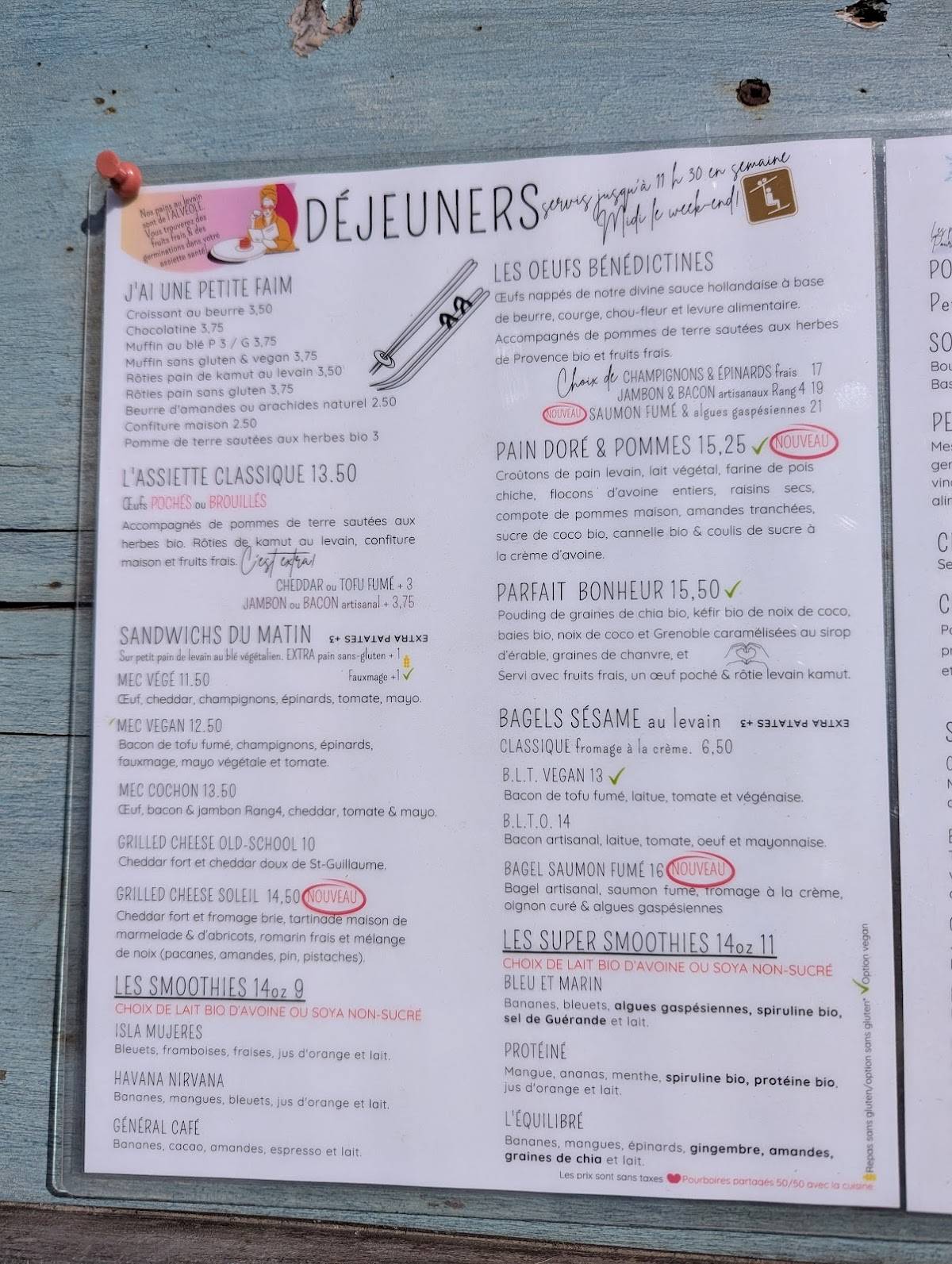 Menu de Le Général Café