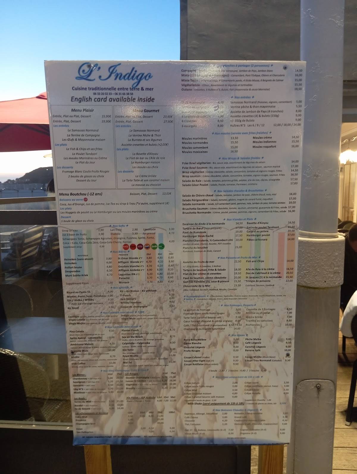 Menu de Restaurant L'indigo