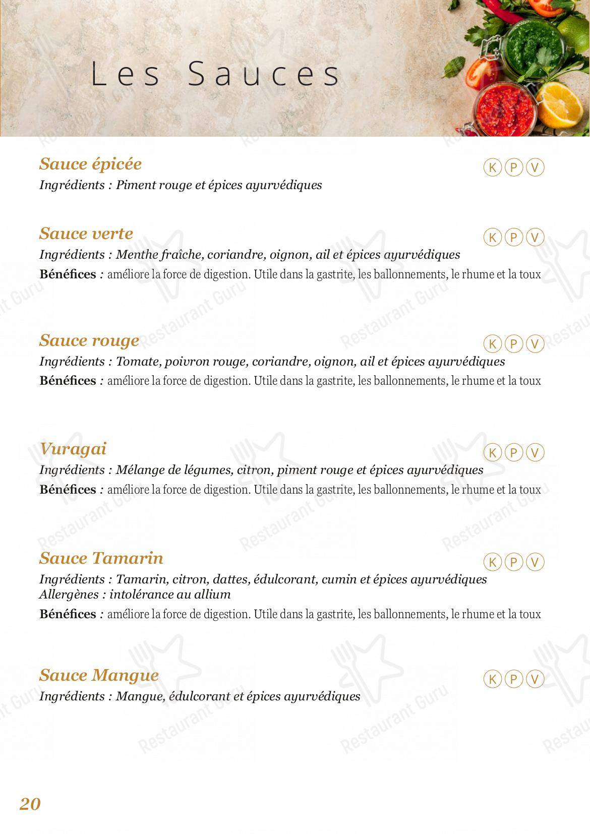 Menu pour LunchBox, salle à manger végétarienne ayurvédique dans Beaune