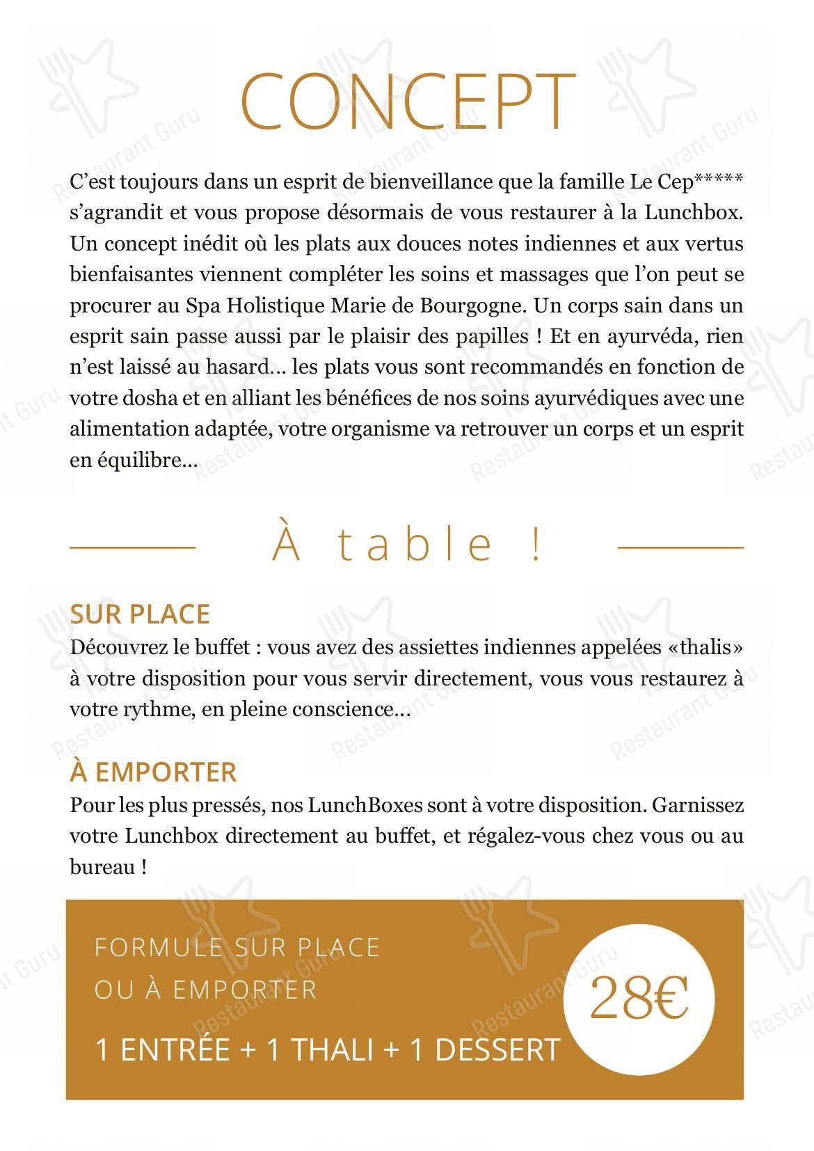 LunchBox, salle à manger végétarienne ayurvédique dans Beaune - Menu