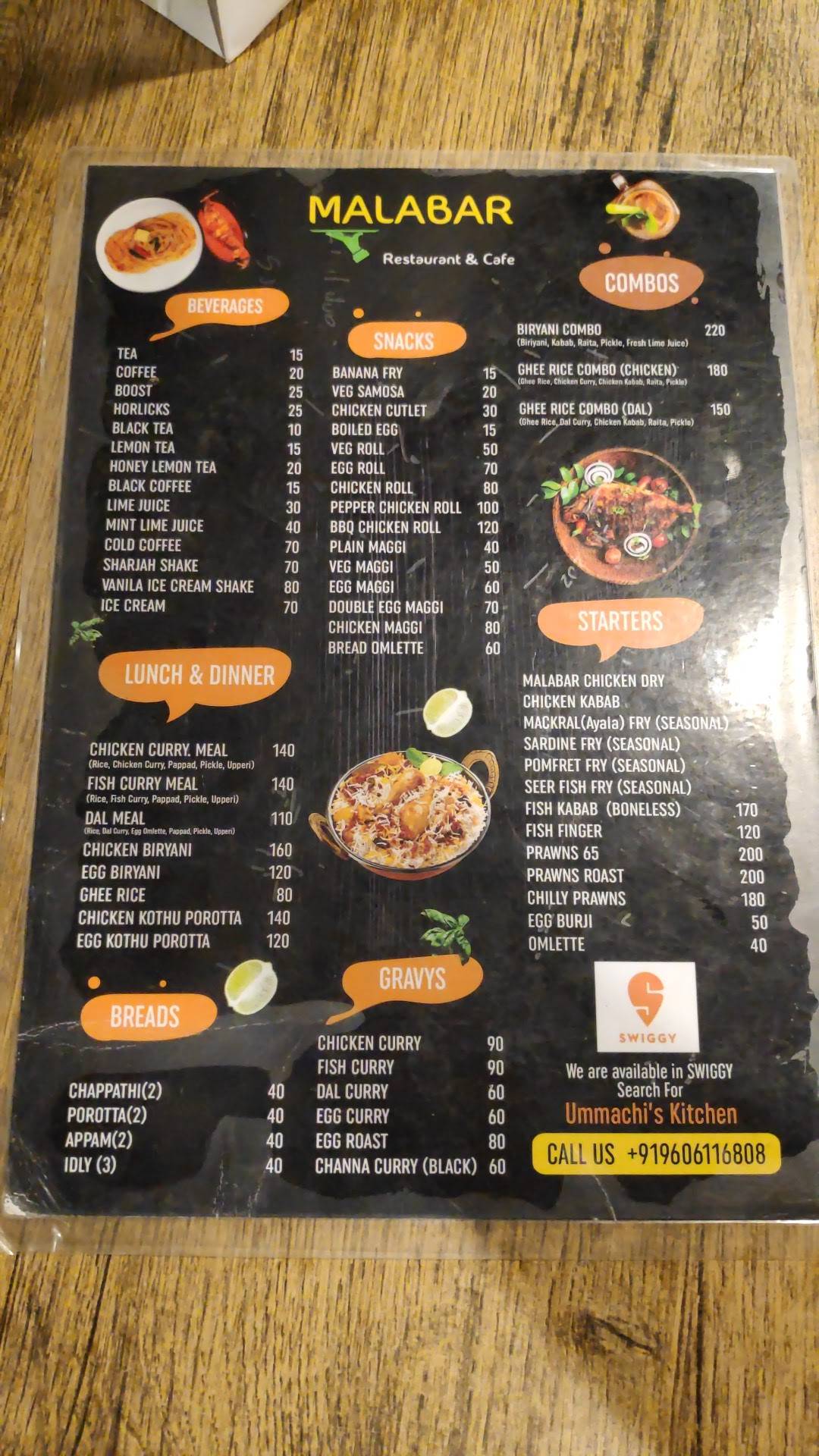 MALABAR RESTAURANT & CAFE menu