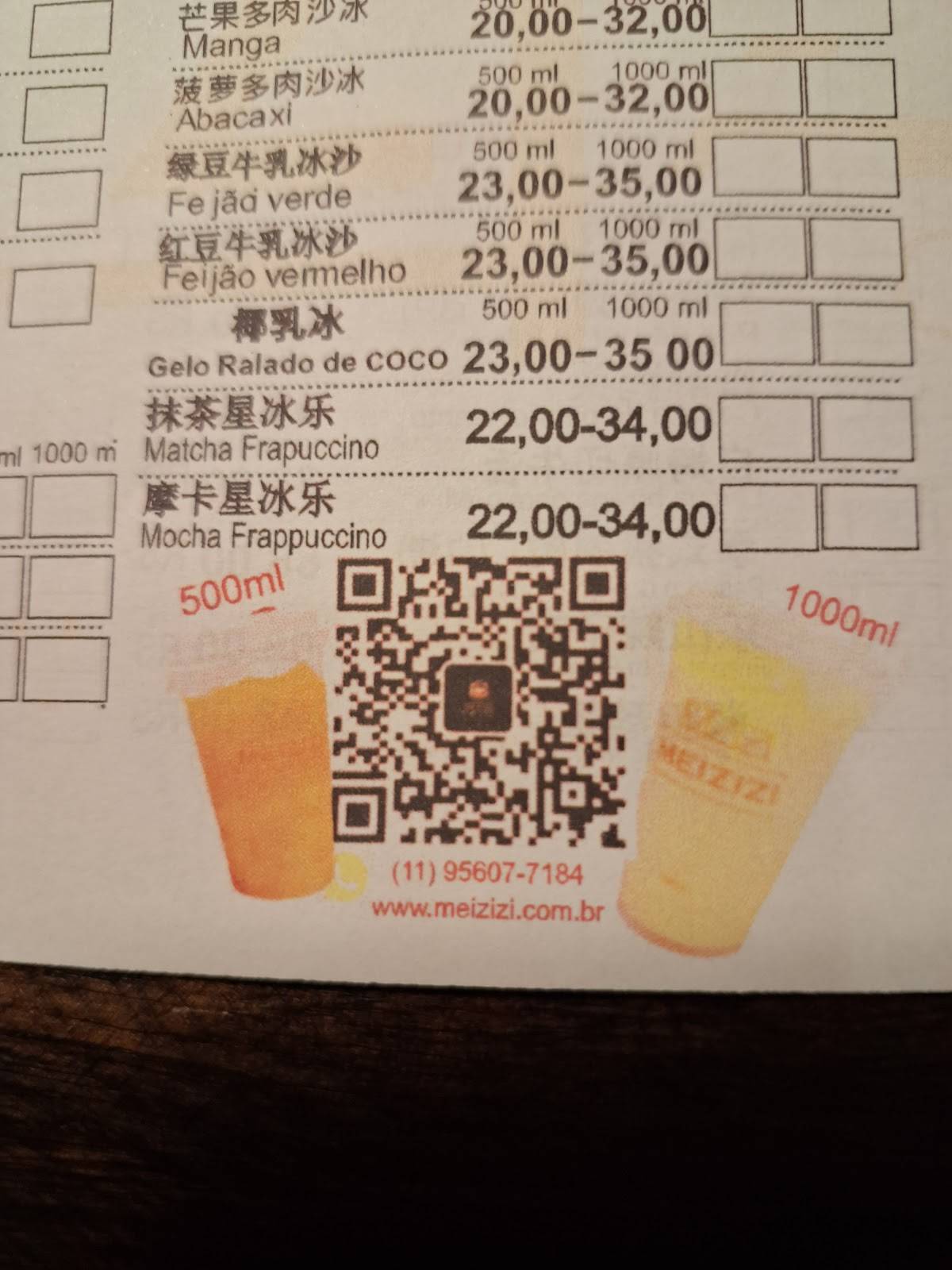 MEIZIZI RESTAURANTE ASIÁTICO cardápio