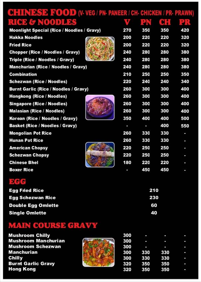 MOONLIGHT Family Restaurant menu