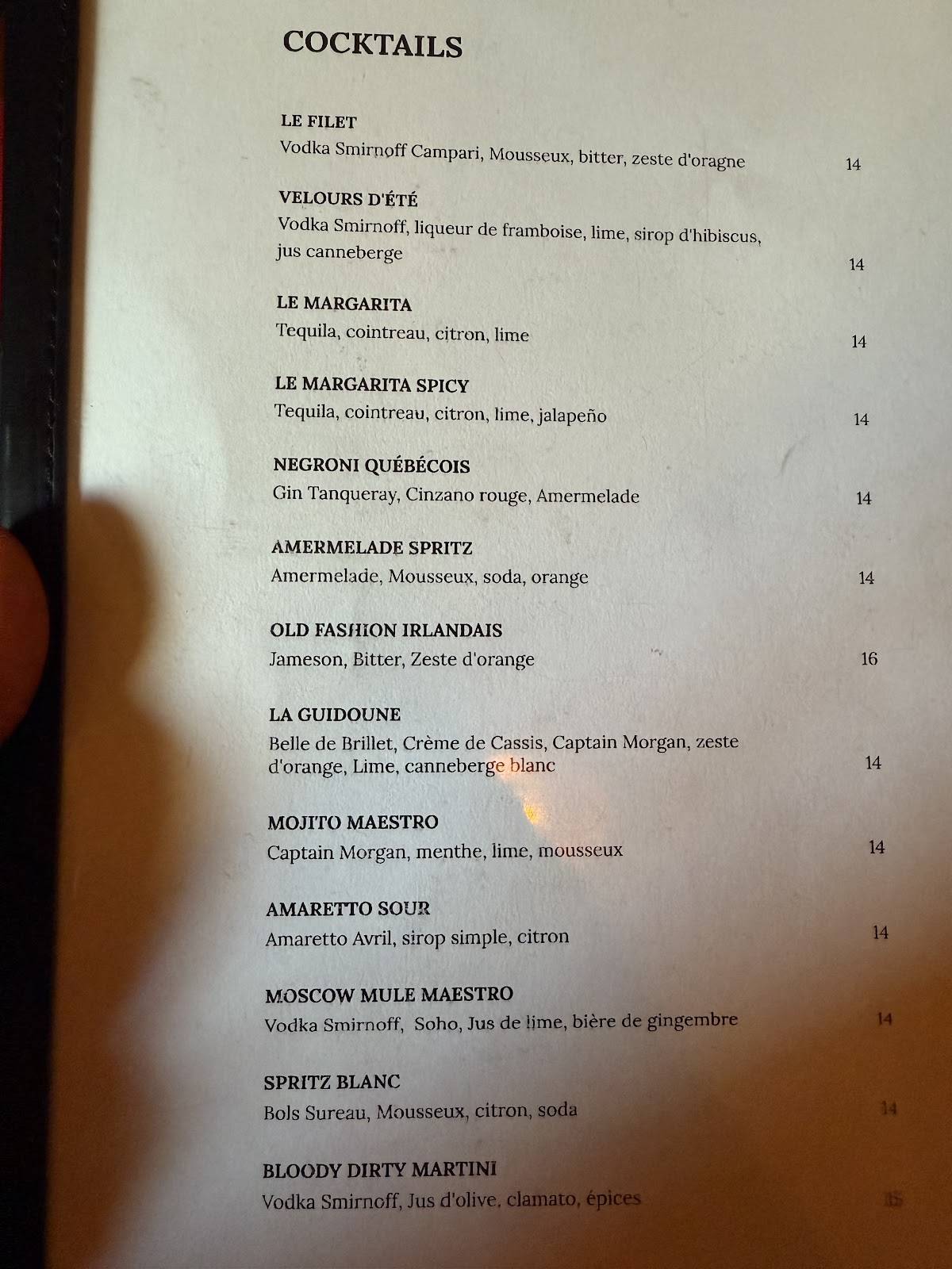 Menu de Restaurant Maestro