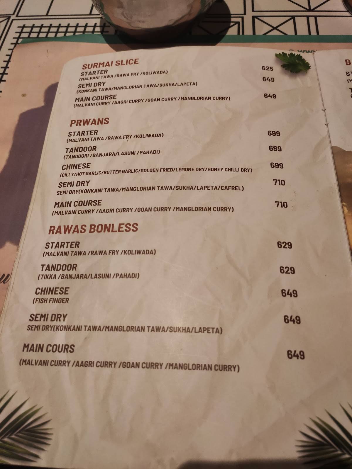 Malvan Tadka menu