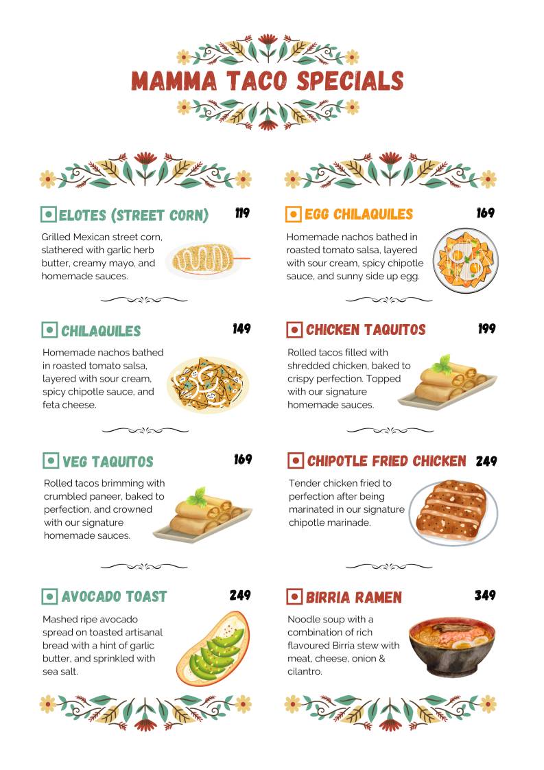 Mamma Taco - Jaipur's First Authentic Mexican Restaurant menu
