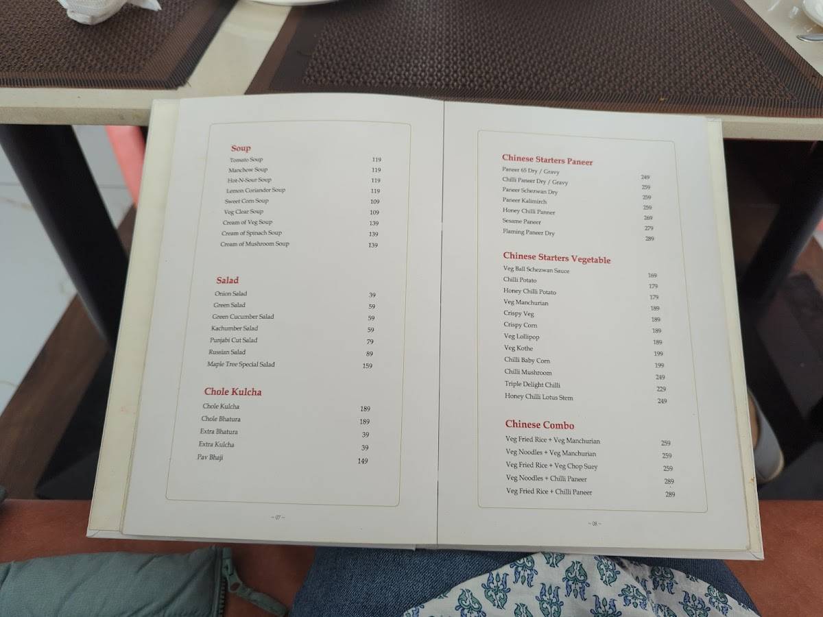 Maple Tree menu
