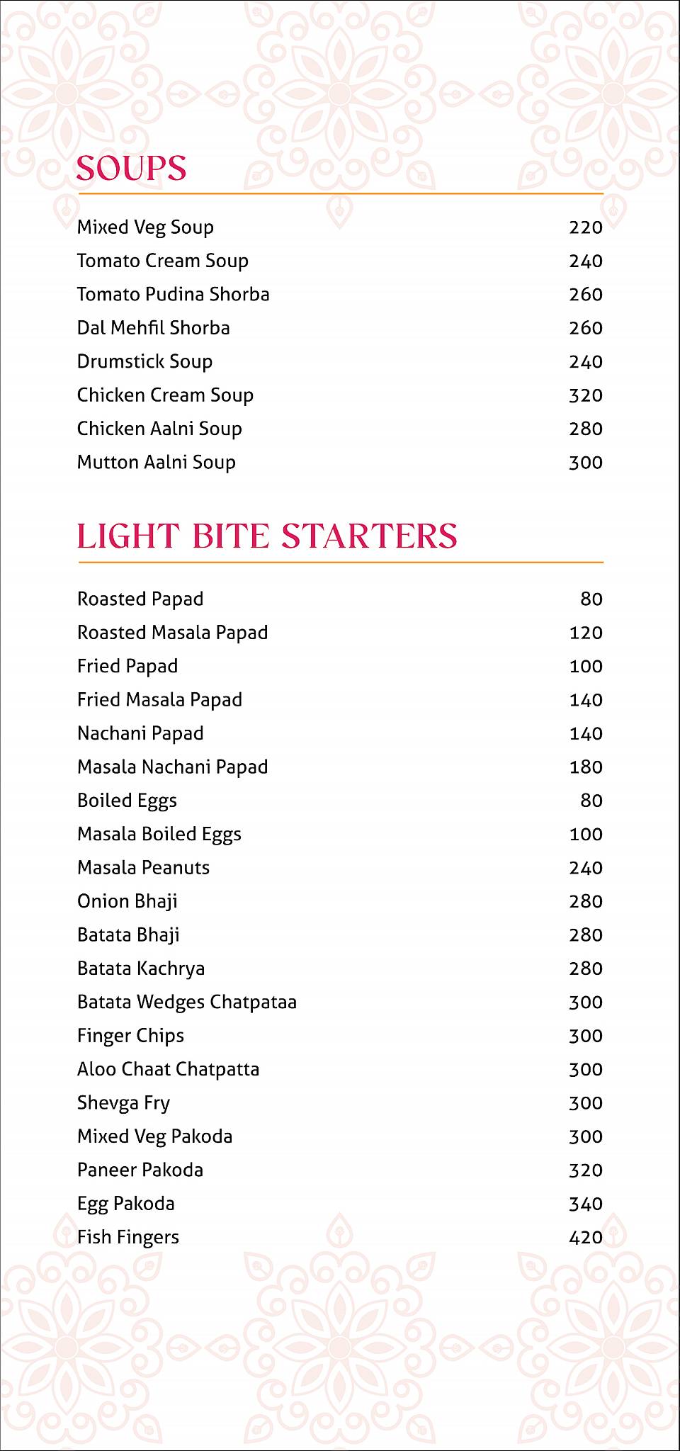 Masala Mehfil menu
