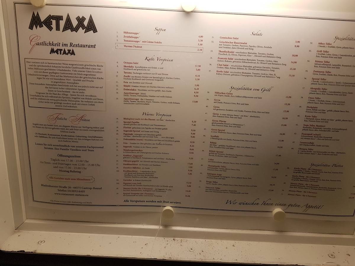 Menu de Restaurant Metaxa