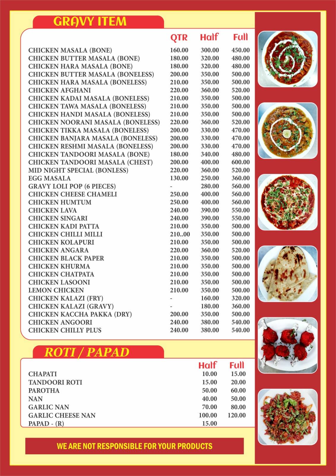Midnight Chicken Center menu