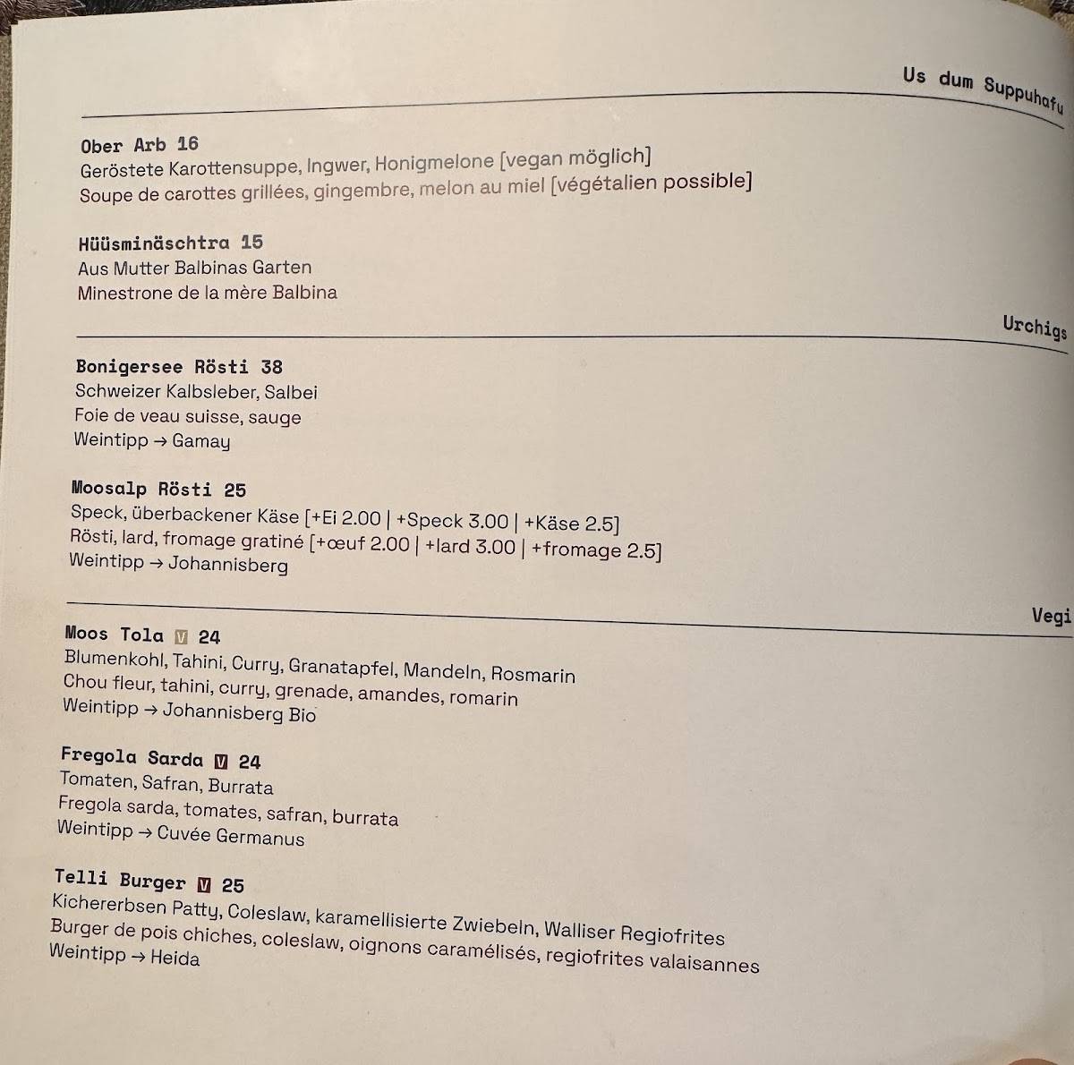 Menu di Restaurant Moosalp 