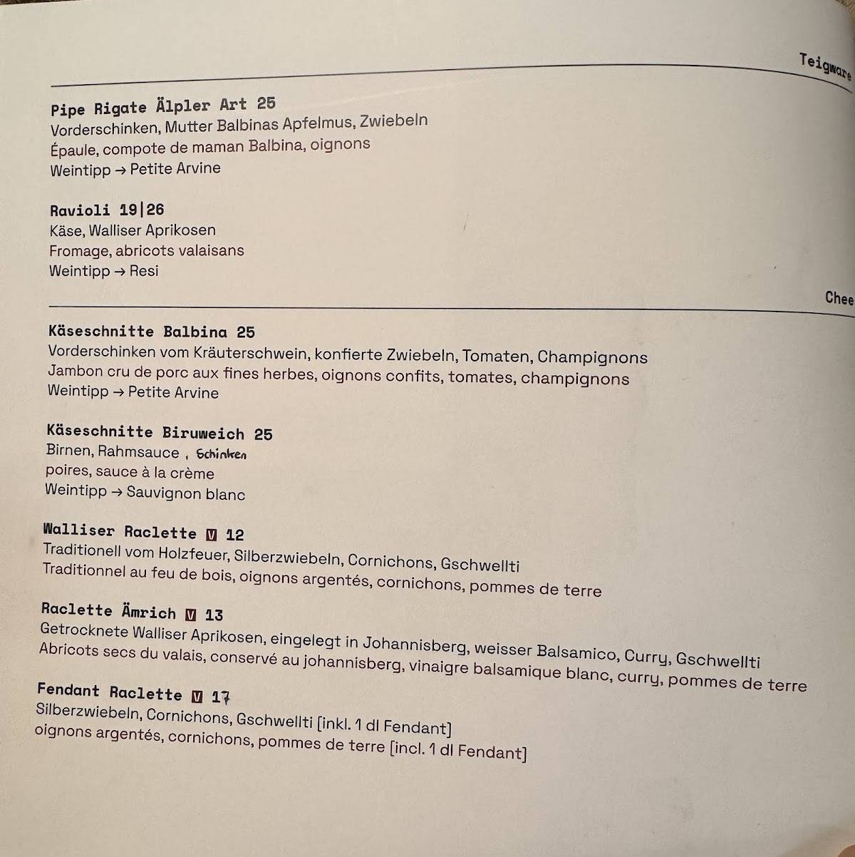 Menu di Restaurant Moosalp 