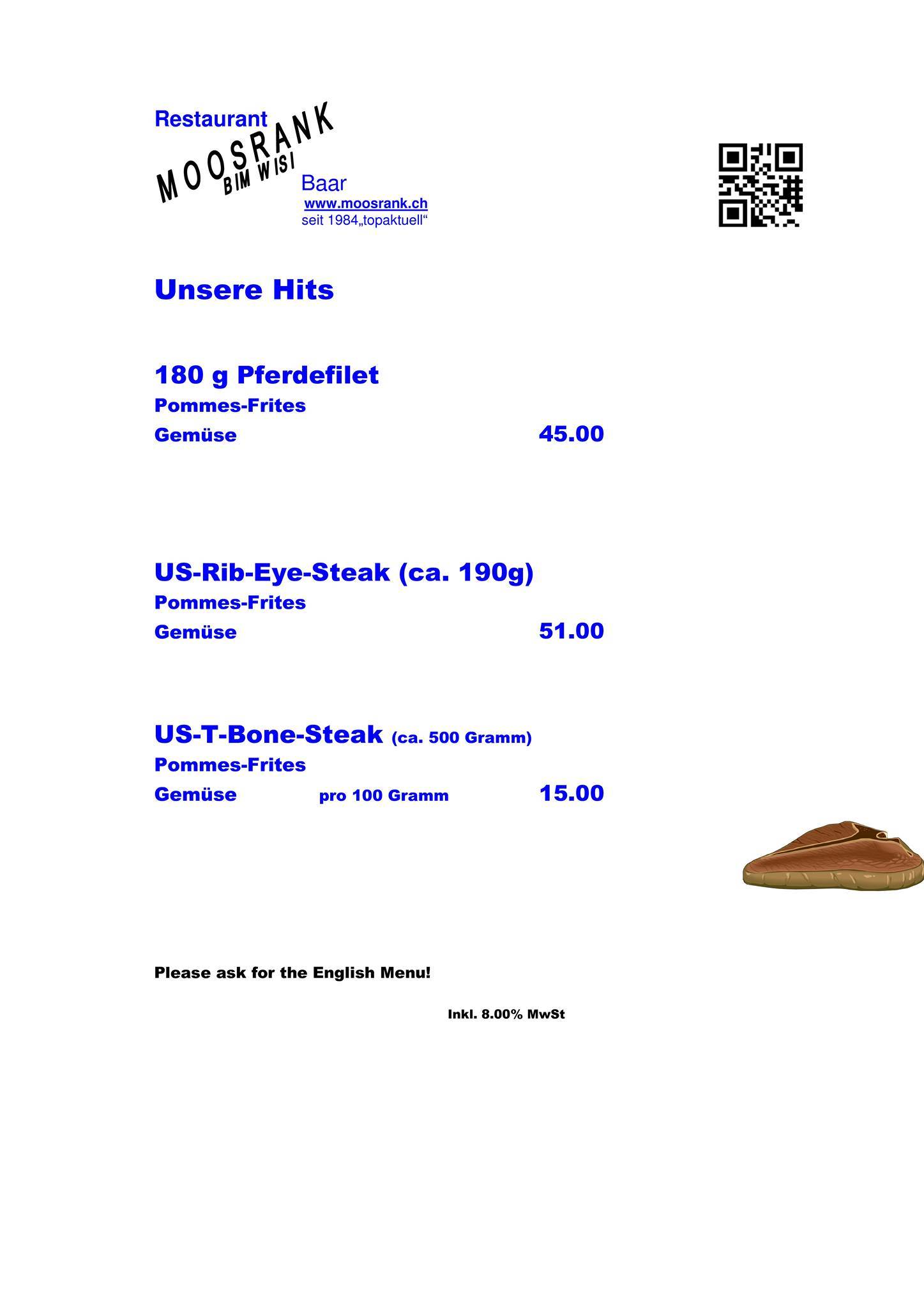 Menu di Restaurant Moosrank 