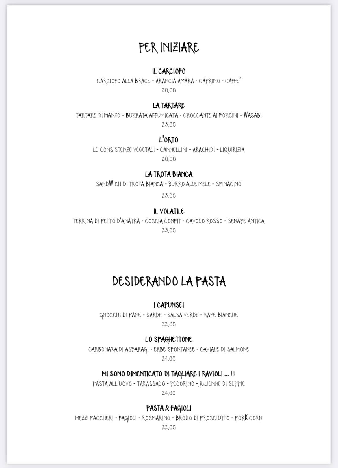Menu di Moscatello &amp; Muliner Design Agri Relais 