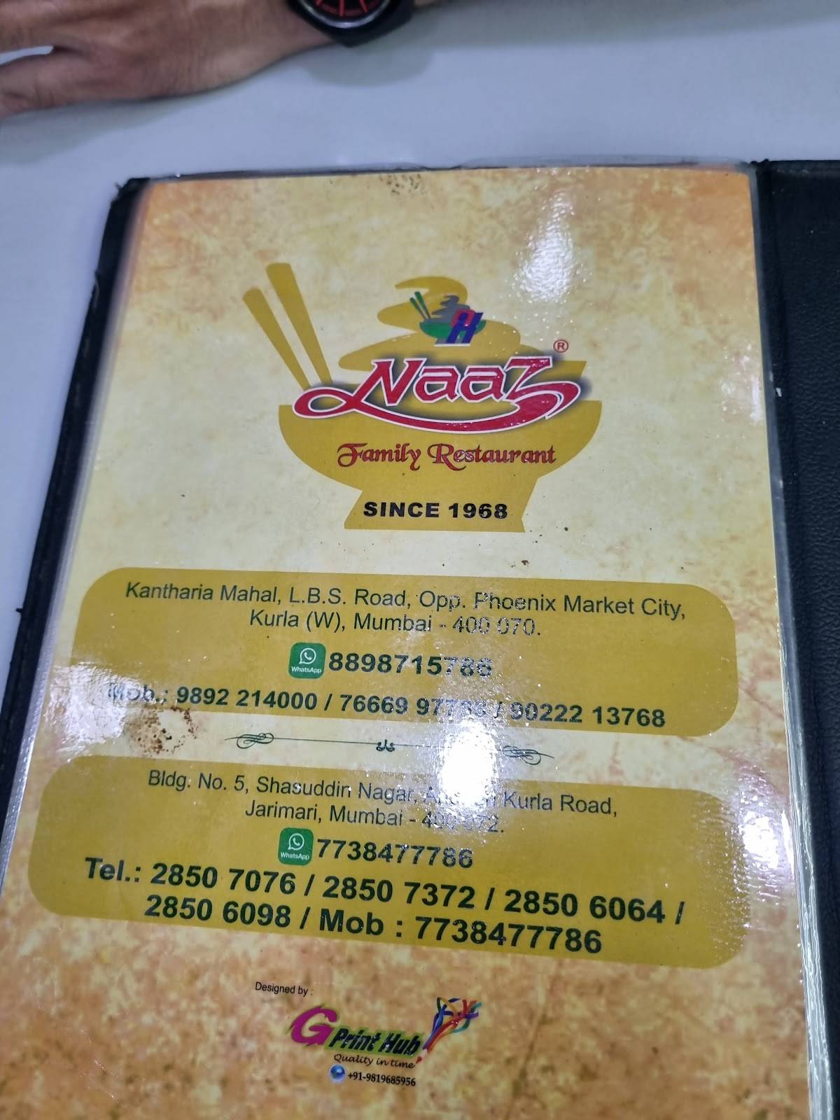 Naaz Hotel Family Restaurant menu